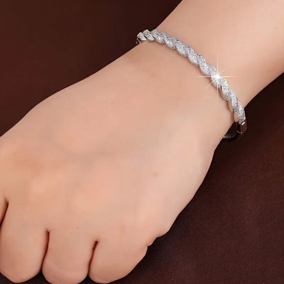 14K White Gold Womens 2ct Diamond Bangle Bracelet 14 K Sterling Silver Jewelry - Picture 3 of 7